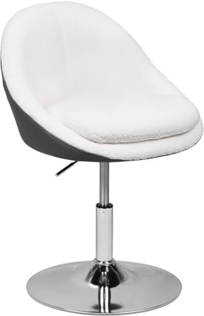WOLTU Schminktisch Stuhl Hocker, höhenverstellbar 360° drehbar, Schminkstuhl mit Rückenlehne, aus PU Teddy-Fleece, für Schlafzimmer Esszimmer, Weiß+Grau