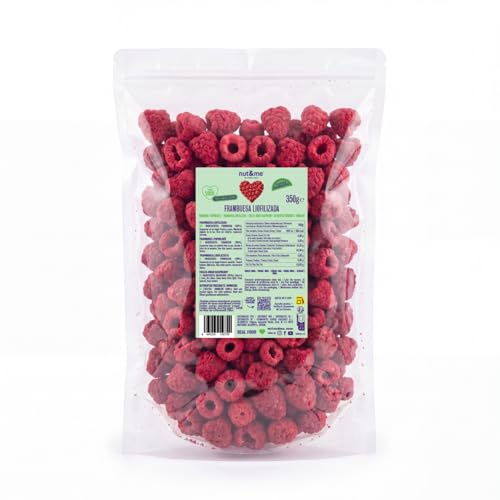 nut&me Lamponi Liofilizzati Interi 350 g | Frutta Liofilizzata Senza Additivi, Conservanti né Glutine, Frutta essiccata croccante con sacchetto richiudibile
