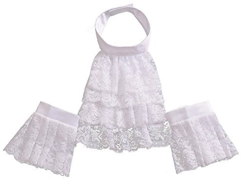 BLESSUME Jabot Kragen mit Manschetten, Groß Weiß Spitze Jabot Manschetten