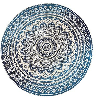 raajsee Indien Strandtuch Rund Mandala Hippie/Groß Indisch Rundes Baumwolle/Boho Runder Yoga Matte Tuch Meditation/Tischdecke Rund aufhänger Decke Picknick handgefertigt Teppich 70 inch (Blau Ombre)