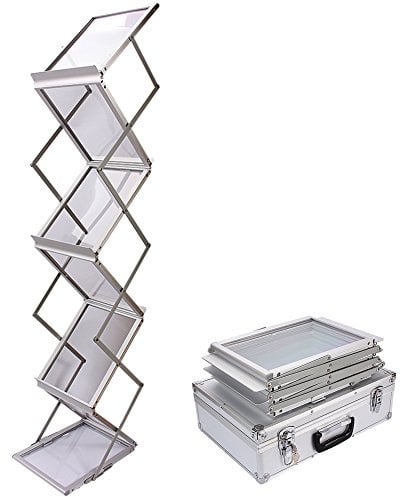 Support de présentation pour brochures A4 - 6 étagères - Pliable - Avec étui en aluminium - 36,5 x 25 x 148 cm
