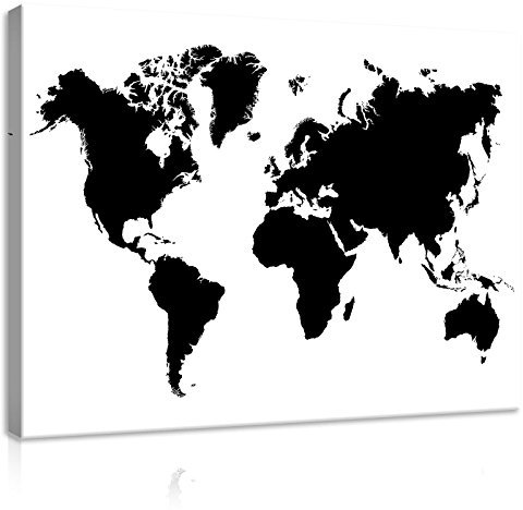FORWALL Bilder Canvas Schwarz-Weiß Weltkarte O1 (100cm. x 75cm.) Leinwandbilder Wandbild AMFPP10252O1