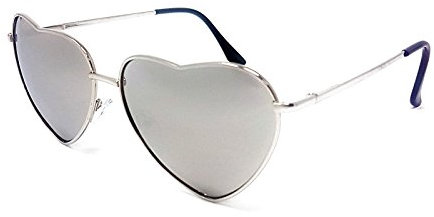 WS UK Metal Frame Heart Shaped Sunglasses [Silver Frame, Silver Mirrored Lens]