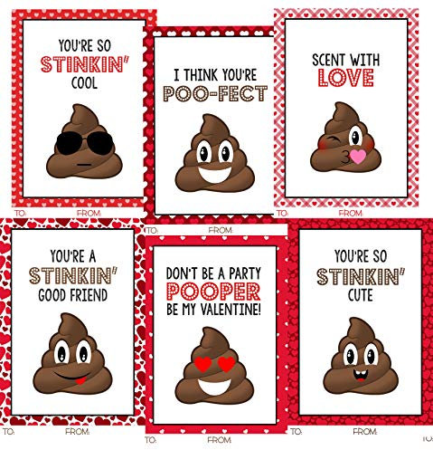 Silly Goose Gifts Poop Emoji Lustiges Karten-Set zum Valentinstag, Klassenzimmer, 24 Stück