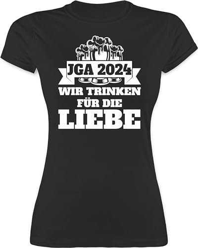 Shirt Damen - Junggesellenabschied Frauen - JGA 2025 - Wir Trinken für die Liebe - M - Schwarz - Trink Shirts t-Shirts junggesellinnenabschied Bachelorette Party 2024 Tshirt Saufen