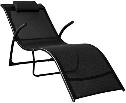 SoBuy Sonnenliege klappbar Gartenliege Relaxstuhl Liegestuhl mit Kissen Schwarz für Gärten, Höfe, Strände, Balkone Freizeitmöbel Belastbarkeit 150 kg BHT ca. 60x69x173cm OGS45-SCH