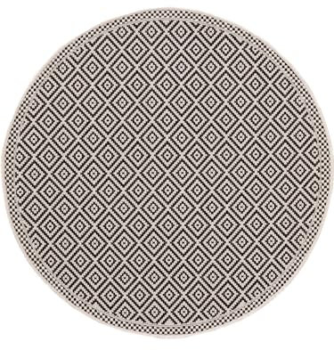 benuta Nest Teppich Cleo - Kunstfaser - Outdoor geeignet - Rund & im Style: Geometrisch, Zickzack, Boho-Style - Pflegeleicht für Wohnzimmer Schlafzimmer | Weiß/Schwarz | ø 120 cm rund