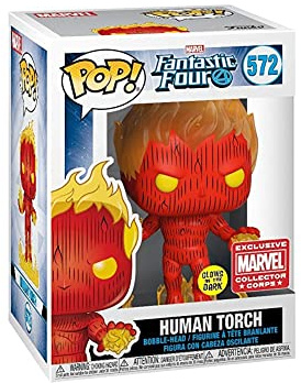 Pop Funko Marvel Collector Corps Exclusive Fantastic Four 572 Human Torch GITD mit Schutzhülle