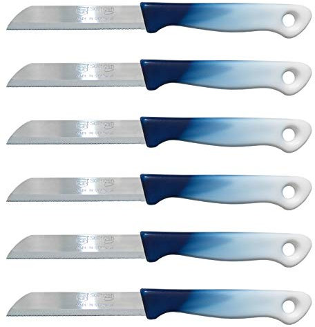 Solingen Juego de 6 cuchillos de colores para panecillos, fruta, tomates y pelar (azul y blanco)