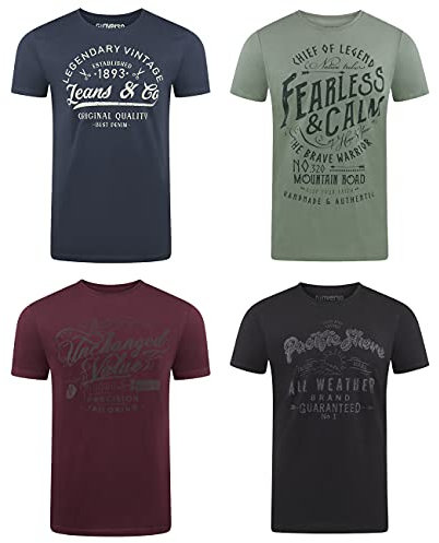 riverso Herren T-Shirt Rundhals RIVLeon 4er Pack O-Neck Kurzarm Print Tee Shirt 100% Baumwolle Regular Fit Grün Blau Weiß Grau Rot Orange 4XL, Größe:4XL, Farbe:Farbmix 10