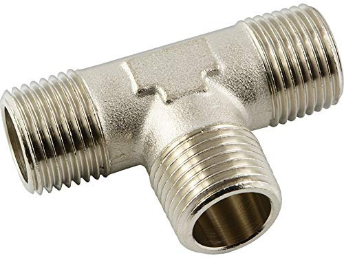 Fittingteile - T-Stück mit Außengewinde Druckluft Wasser Sanitär Fittinge (Werkstoff: Messing vernickelt - Gewindegröße: R 3/8)