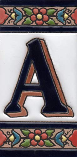 Hausnummern Keramik Zahlen & Buchstaben Fliesen Rot Blau & Grün Blumenmuster Fliesengröße: 11 cm x 5,5 cm (Buchstabe A)
