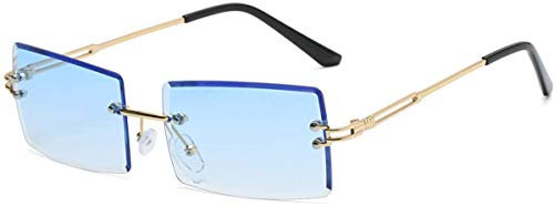 Yojued Rechteckige Retro-Sonnenbrille für Damen und Herren, Mode, Vintage, kleine quadratische Brille, randlos, Rahmen, getönte Gläser, UV400 Schutz, Retro