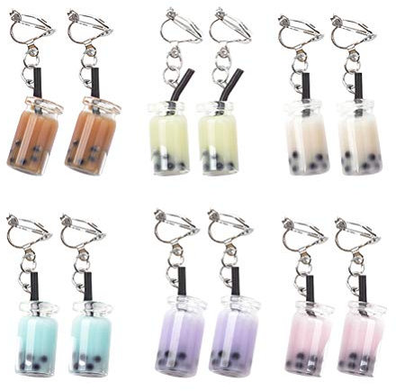 VALICLUD Kreative Milchtee Ohrclips 6 Paar Kunststoff Ohrschmuck Party Accessoire Alltagsgebrauch