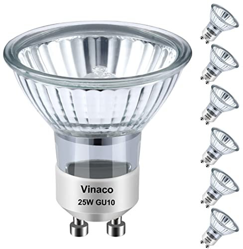 Vinaco GU10 Halogen Bulb 25W, 6 Pack GU10 Bulbs 38° Beam Angle Warm White 2800K Dimmable, Long Lasting 230V 25W for Recessed, Track Lighting