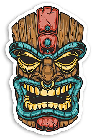 2 x 10 cm Angry Tiki Head Vinyl-Aufkleber – Hawaii-Aufkleber #70041