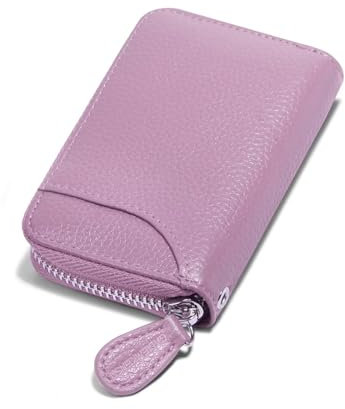 Womens Credit Card Holder Small RFID Blocking Ladies Wallet with Stainless Steel Zipper Excellent Genuine Leather Accordion Wallets Case for Women ID Compact Slim Blocked Zip Accordian Cards Purple