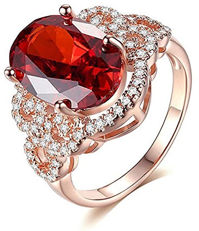 HCMA Bagues en Argent Classiques pour Femmes avec Forme Ovale Pierres précieuses Rubis Couleur Or Rose Charme Dame Bijoux Cadeau