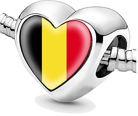 Bon4azuré Beads for Bracelets Belgium Flag Silver Charms for Women Charm Bead Jewelry Gifts Ideas Gift for Girls, No