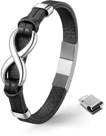 UNIQAL | Unendlichkeit Leder Armband INFINITY Herren | Edelstahl/Echtleder Schwarz und Braun + Geschenk Etui box