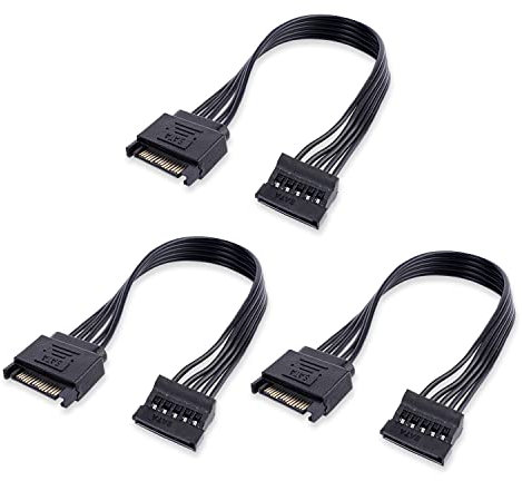 YieJoya 3-Pack 15 Pin SATA d'alimentation D'extension Câble, Mâle vers Femelle Cable, pour HDD, SSD, lecteurs optiques, graveur DVD, cartes PCI et disques durs 23cm