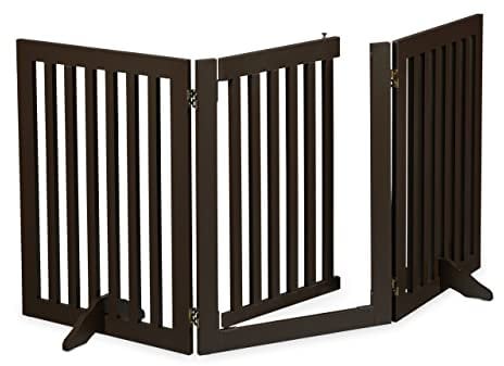 Relaxdays Bambini Cancelletto Animali, Barriera per Cani e Gatti, 3 Pannelli, Recinzione per Scale, MDF, 70x154 cm, Marrone, Fibra di Legno