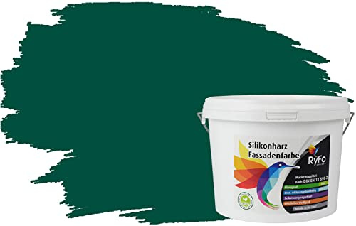 RyFo Colors Silikonharz Fassadenfarbe Lotuseffekt Trend Grüntöne Waldgrün 3l - bunte Fassadenfarbe, weitere Grün Farbtöne und Größen erhältlich, Deckkraft Klasse 1