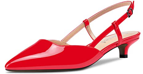 Saekcted Donna Basso Gattini Spillo Tacco Heel Chiusa a Punta Pumps Cinturino alla Caviglia Slingback Fibbia da Matrimonio Ufficio Cute Sandali Scarpe Rosso Verniciata 41 EU