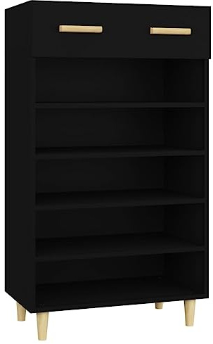 vidaXL Scandinavian Style Shoe Cabinet - Organiser with Compartments and Drawer - Black - Engineered Wood - 60x35x105 cm