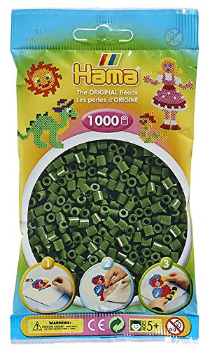 Hama Perlen Beutel | ca.1000 Midi Fuse Perlen | Mosaik Deko Kunst & Basteln für kreative Kinder ab 5 Jahren | Waldgrün