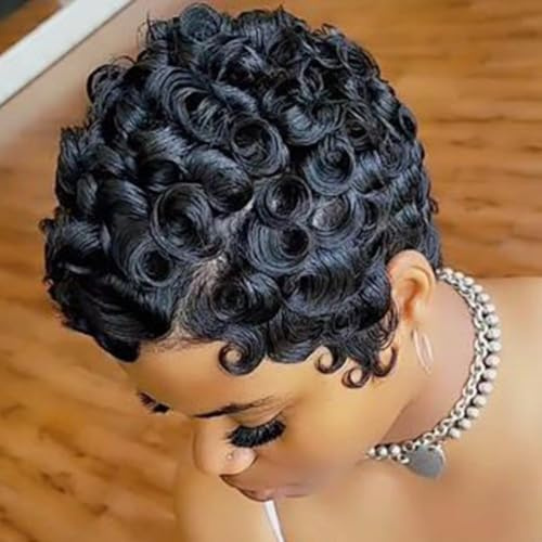 BingSing Short Pixie Cut Wigs for Black Women, Synthetic Hair, Afro Pixie Wig, Black Color, Short Wigs for Black Women, Short Curly Pixie Wigs for Women (Natural