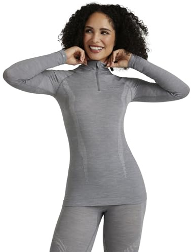 FALKE Damen Wool-Tech High Zip Neck Funktionsshirt Langarm atmungsaktiv klimaregulierend geruchshemmende Wolle Funktionsmaterial kalte bis sehr kalte Temperaturen Funktionsunterwäsche 1 Stück