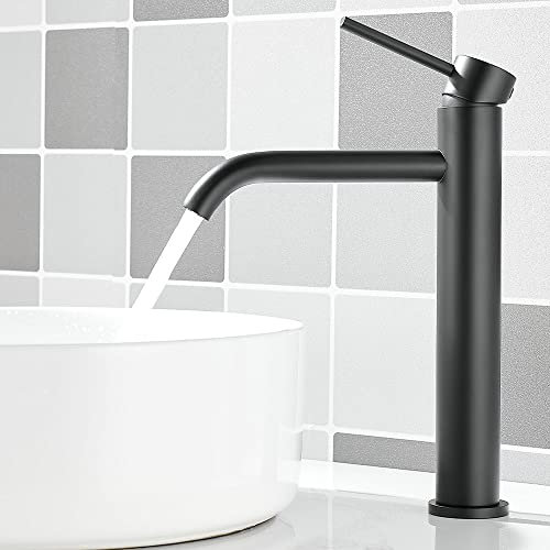 Maynosi Robinet Lavabo à Grande Hauteur, Mitigeur Haut pour Vasque, Robinets de Lavabo pour Salle de Bain, Robinets de bain Style Moderne, Eau Chaude et Froide Disponible (Noir Mat)