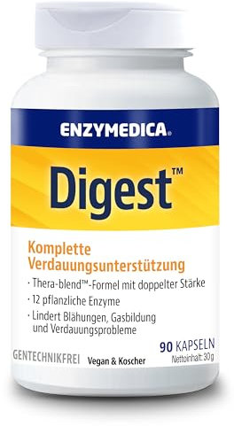 Enzymedica, Digest, Integratore Alimentare a Base di Enzimi ad Azione Rapida, Riduce Gonfiore e Irregolarità, Gluten Free, Senza Lattosio, Vegetariano, 90 Capsule
