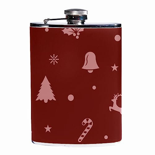 2Pcs Flachmann für Spirituosen für Herren 8 Unzen,Edelstahl auslaufsicherer Leder Wickelkolben mit Trichter,Weihnachtsbaum