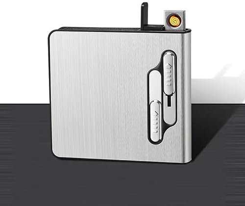 Etui mit Plasma Feuerzeug Lichtbogen Feuerzeug Box Geschenkartikel Geschenkidee (Silber mit Glühspirale)