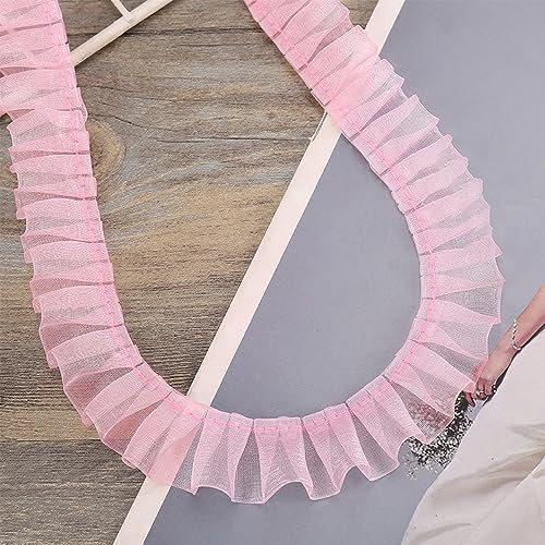 5 Yards 2.5 cm Spitzenband Gerafftes Rüschen Spitzenborte Elastisches Stoff Spitzenbesatz,Vintage Spitze-Borten Deko,für DIY Nähen Handwerk Hochzeit Deko Scrapbooking Geschenkverpackung,Blasses Rosa