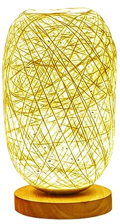OSALADI Kugellampe Led Lichter Rattanlicht Nachtlicht Für Schlafzimmer Lampe Mit Holzsockel Kugellichter Kugelleuchten Aus Rattan Tischlampe Schnur