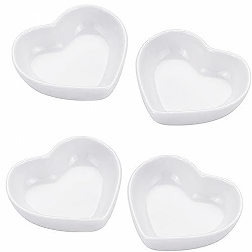LATRAT 4 Stück Mini-Schälchen, Beilagenschalen aus Keramik, Snack Servierschalen (Herzform Bowl)