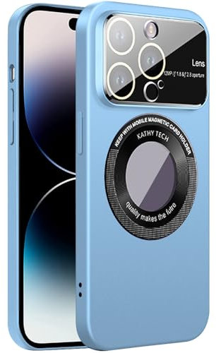 Dqtaoply for iPhone 15 Pro Max Case, Hard Slim Camera Cover Protection with Magnetic Glass Lens Protector [Large Window] Women Men Matte Phone Cases for iPhone 15 Pro Max - Sky Blue