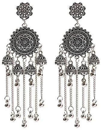 Klassische Geometrische Lange Kette Glocke Quaste Hängende Ohrringe Gypsy Afghanischen Tibetischen Schmuck Böhmen Indien Jhumka Ohrringe