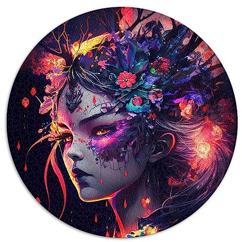 1000-teiliges Puzzle „Manga Girl“, kreisförmige Puzzles für Erwachsene und Kinder, Papppuzzles, Familienaktivitätspuzzles, Größe: 67,5 x 67,5