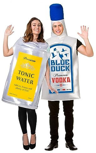 A2ZFD Couples Ladies And Mens Vodka & Tonic Costumes : Unisex Drink Festival Fun Novelty Stag Hen Fancy Dress