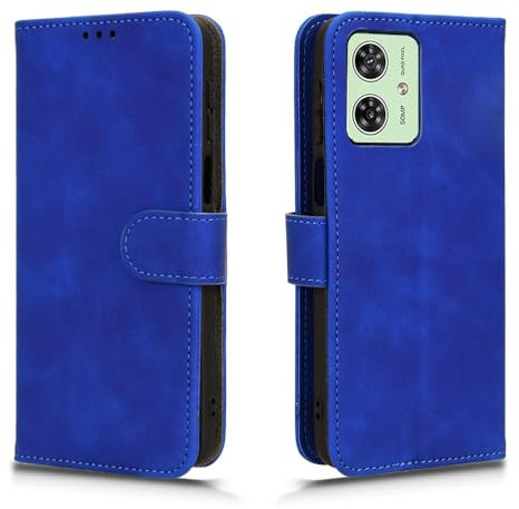 WBWONE Funda para Motorola Moto G54 5G Funda, Funda de Tapa PU Cuero Carcasa con Magnético Función de Soporte y Tarjetas Ranuras - Azul