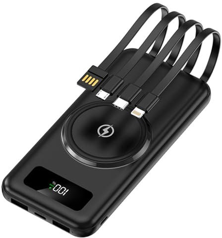 Mini Mobile Power Bank With Wireless Fast Charging 30000mAh Large Capacity Shared with Built-In 4-Wire Power Bank Suitable,Black