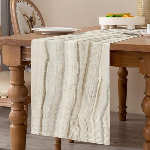 Beige Tischläufer Modern Wohnzimmer Tischläufer Frühling Platzsets 40 x 140 cm Streifen Feines Marmor Dekoratives Tuch für Couchtisch, Weihnachtsfeiern, Hochzeiten, Events, Esstisch Hochzeit Leinen