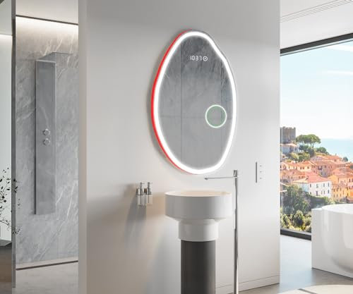 Artforma Unregelmäßiger Form asymmetrischer Spiegel mit LED Beleuchtung 54x84 cm | Moderner Industrial Wanspiegel Beleuchtet Nach Maß | GRU222 | Wählen Sie Zubehör | Lichtspiegel Badezimmerspiegel