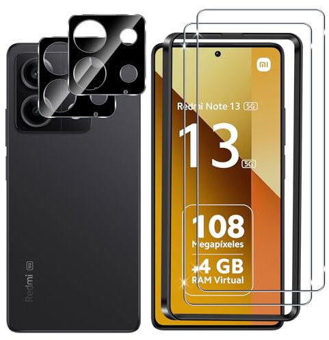 Lutree para Xiaomi Redmi Note 13 5G Cristal Templado, 2+2 Piezas Protector de Pantalla + Protector de Lente de Cámara (Negro), Dureza 9H HD Anti-Arañazos Vidrio Templado Película Protectora
