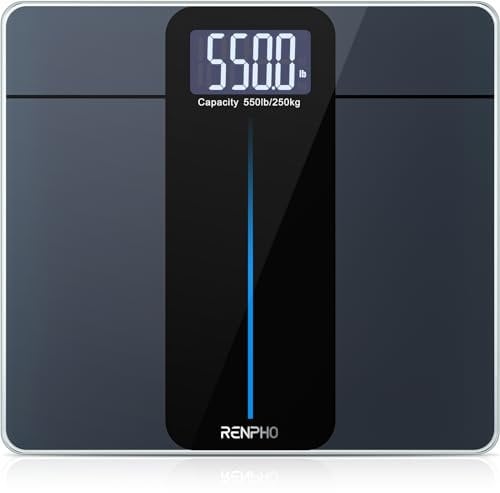 RENPHO Personenwaage Digital Testsieger 2024, Max 250 kg, Waage Personen mit extrem hoher Tragkraft, Großer Plattform, Großer LED-Anzeige, Höchste Genauigkeit bis 50g, 33 x 30 cm, Core 1L