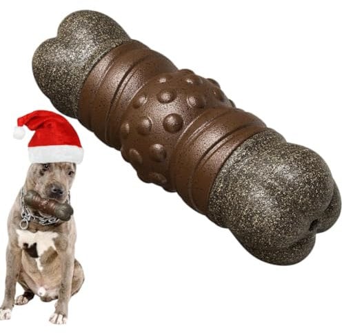 Little Bean Dog Chew & Squeaky Toys for Aggressive Chewers Tough Dog Bone Shape Toys Indestructible Dog Chew Toy for Medium Large Dogs (Brown, Bone)